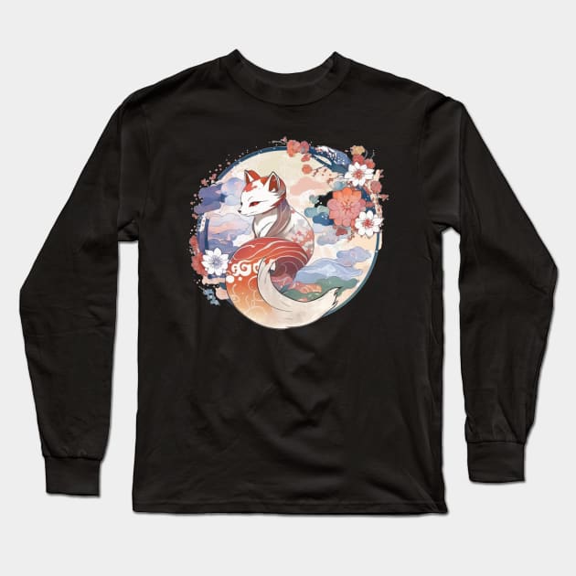 cute Nine tailed fox floral Long Sleeve T-Shirt by KAWAIIBYHM